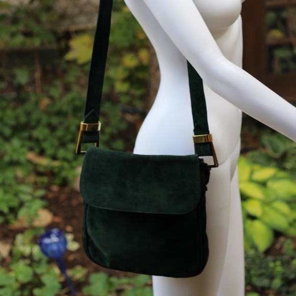 Vintage Suede Leather Gorgeous Green Bag - Picture 3 of 13